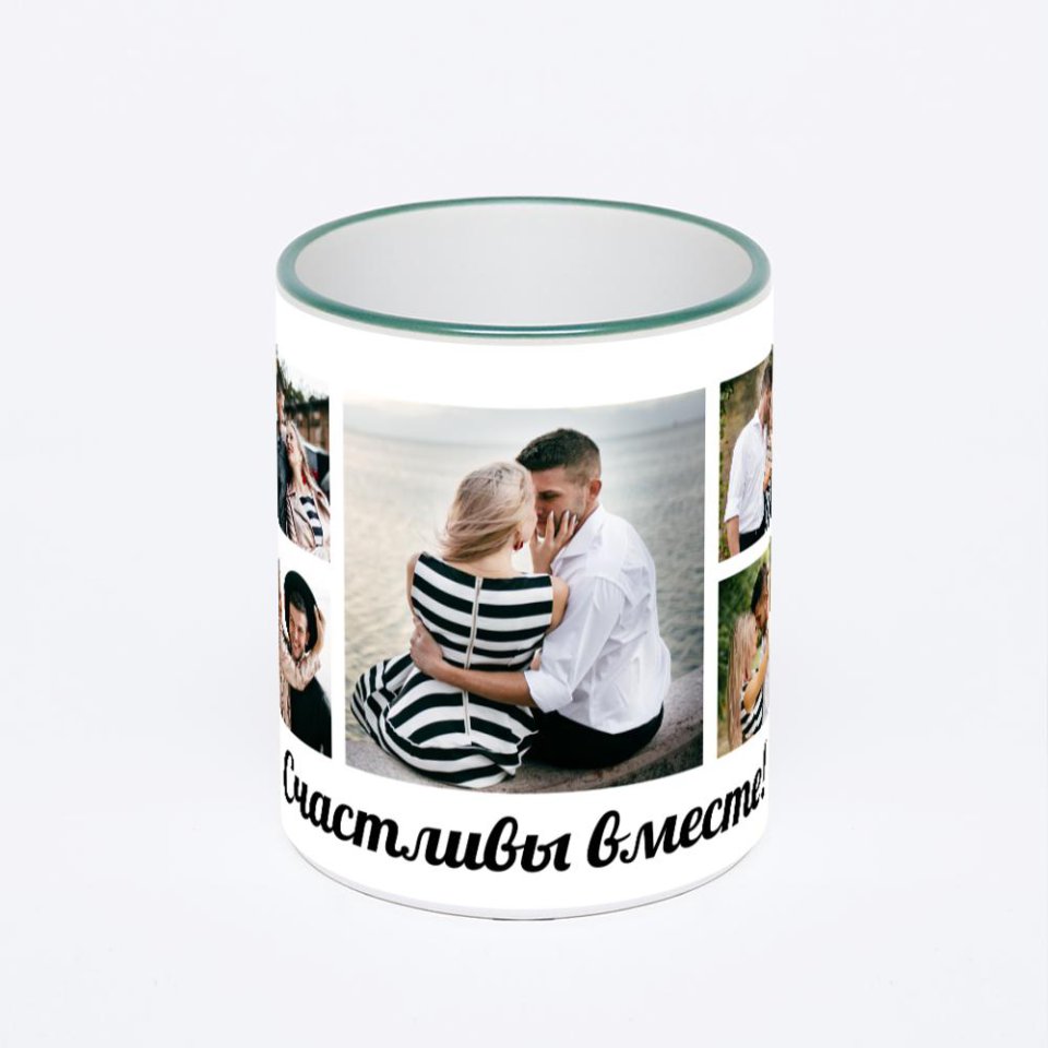 Кружка с зеленой ручкой и ободком