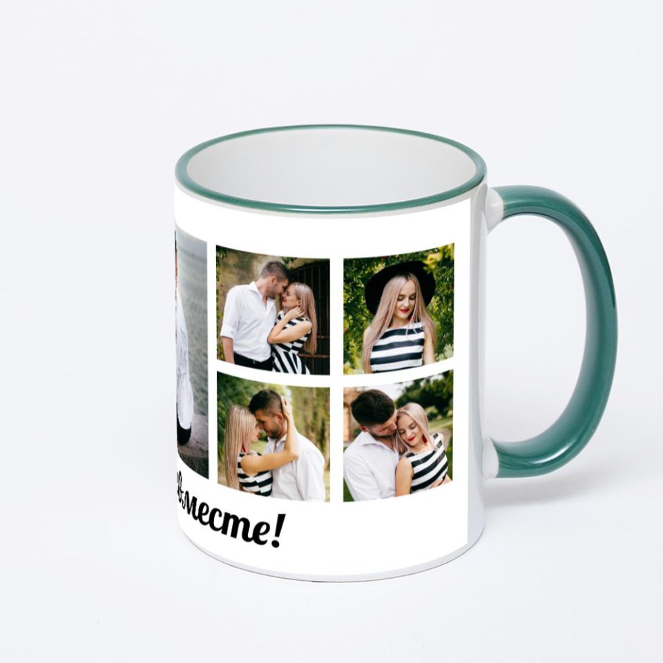 Кружка с зеленой ручкой и ободком