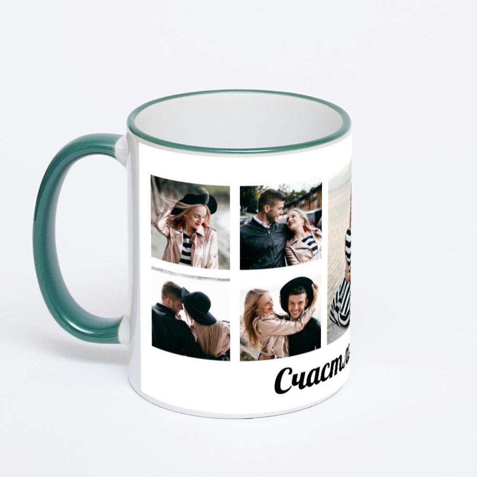 Кружка с зеленой ручкой и ободком