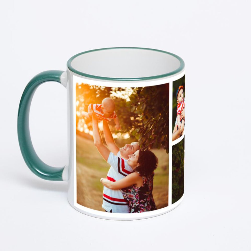 Кружка с зеленой ручкой и ободком