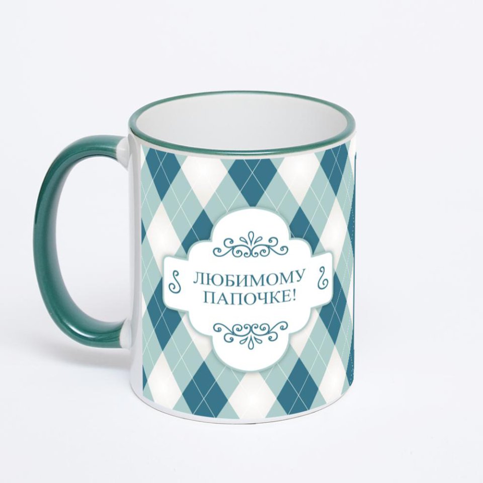 Кружка с зеленой ручкой и ободком