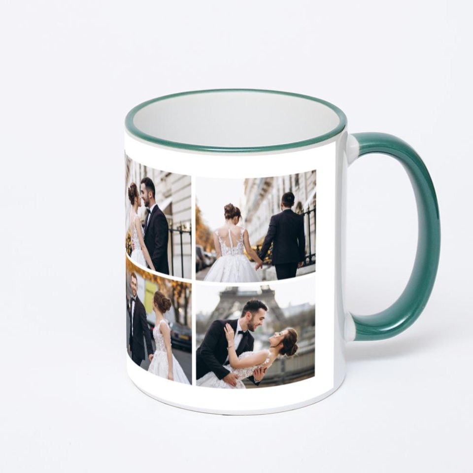 Кружка с зеленой ручкой и ободком