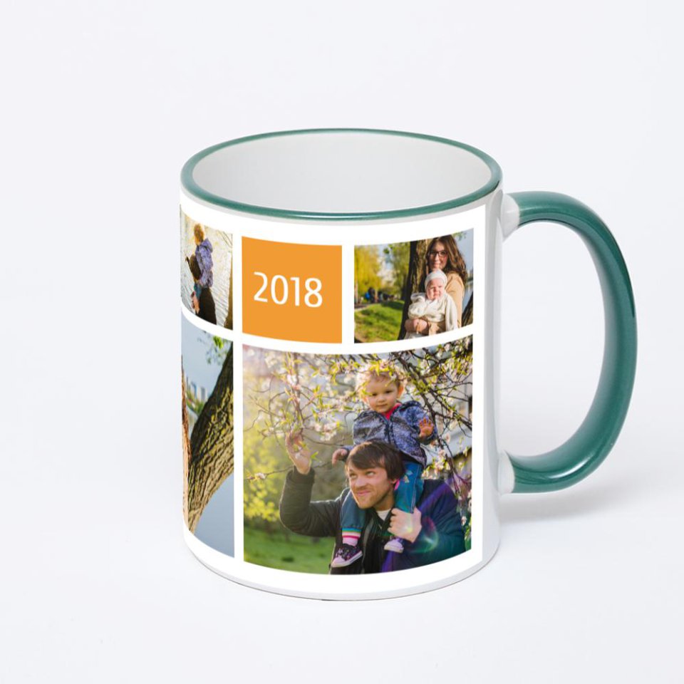 Кружка с зеленой ручкой и ободком