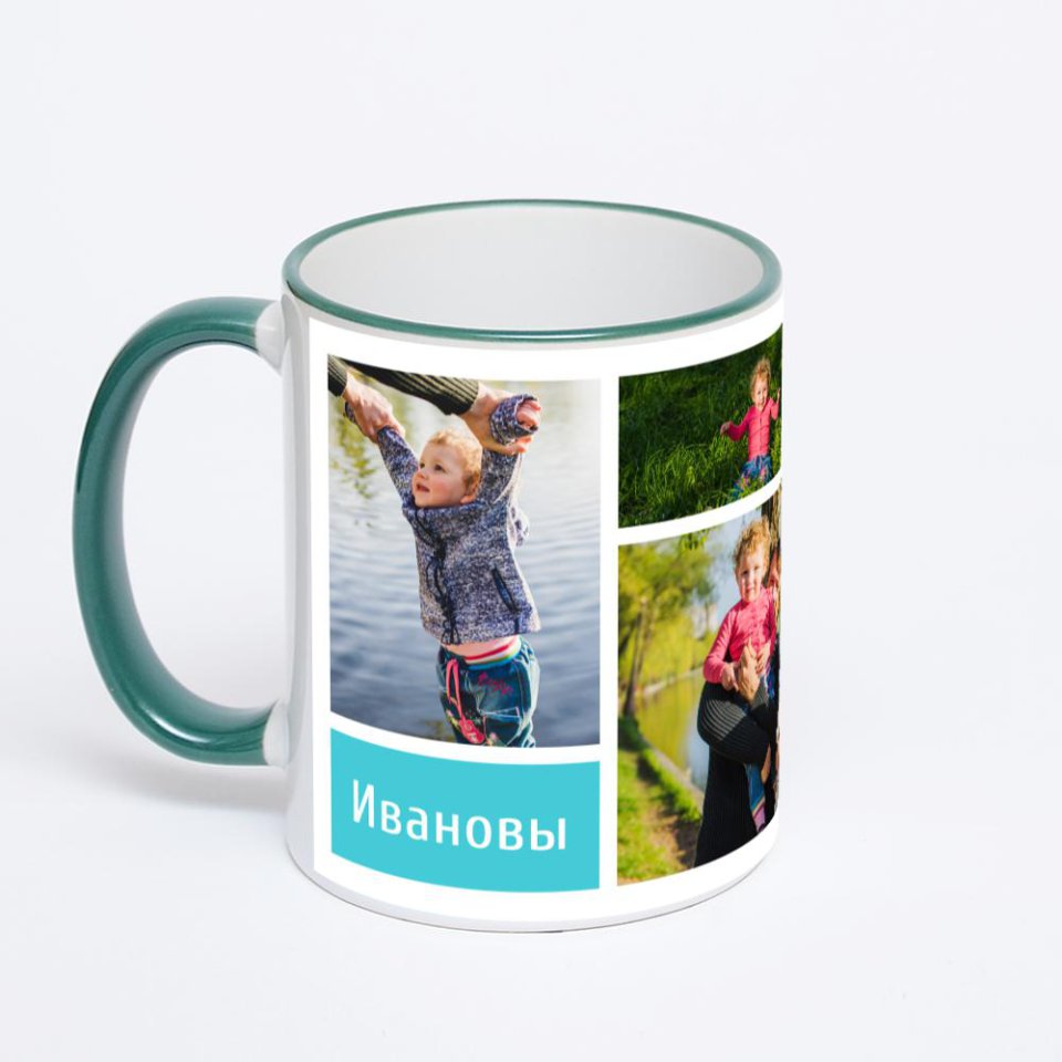 Кружка с зеленой ручкой и ободком