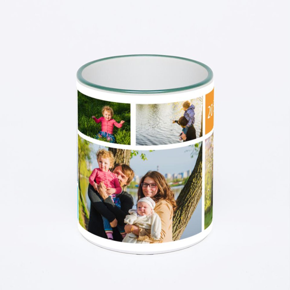 Кружка с зеленой ручкой и ободком