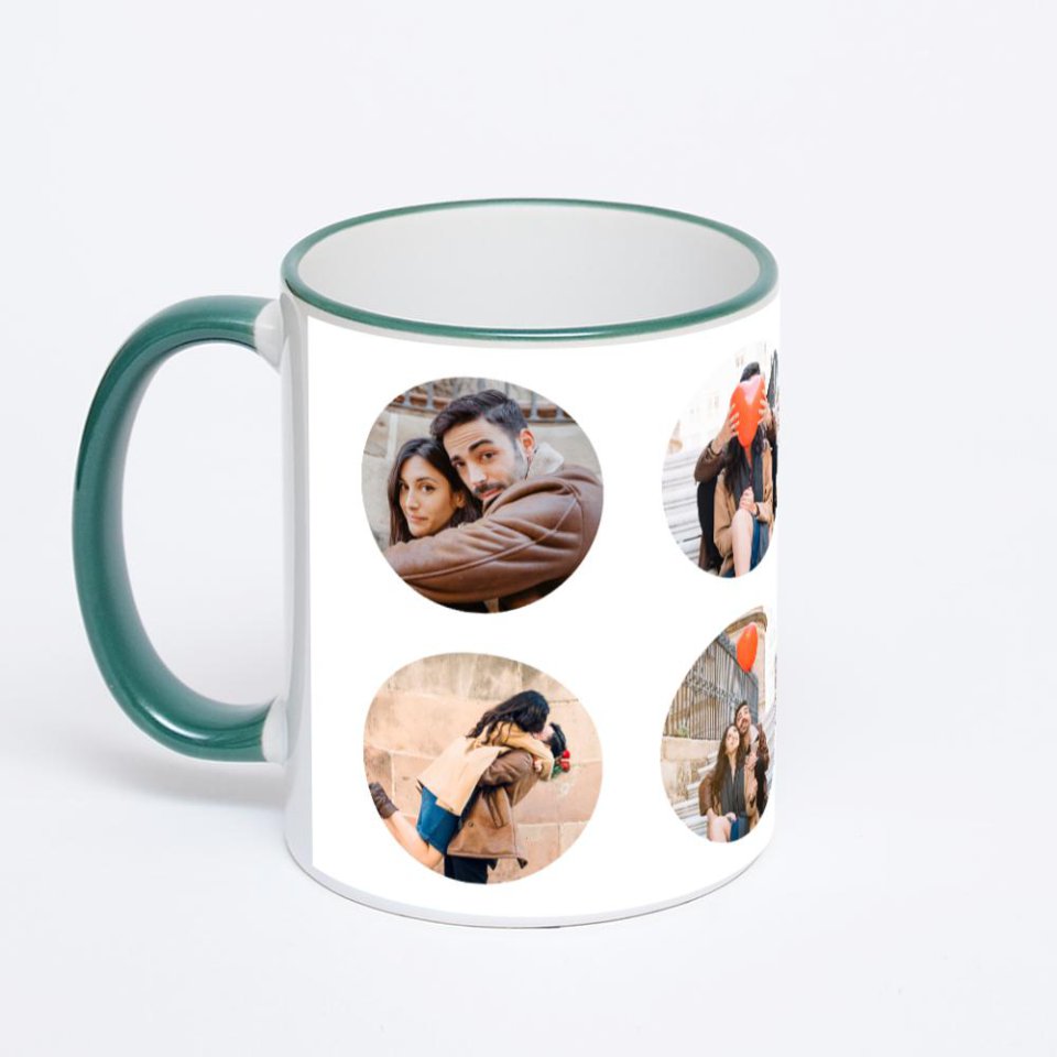 Кружка с зеленой ручкой и ободком