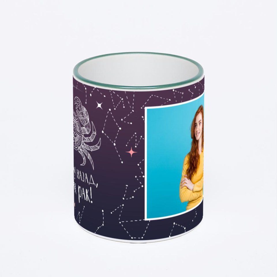 Кружка с зеленой ручкой и ободком