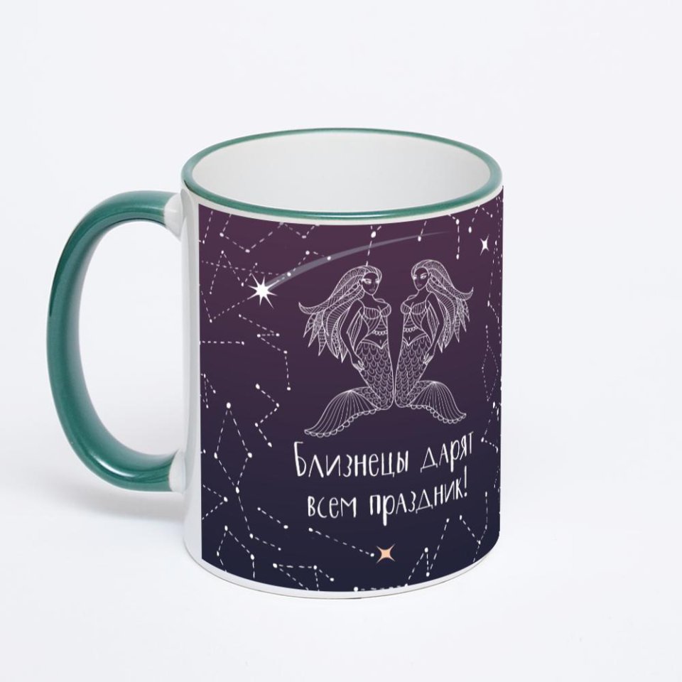 Кружка с зеленой ручкой и ободком