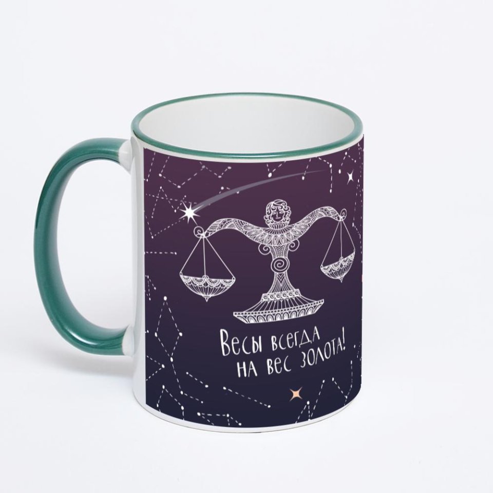 Кружка с зеленой ручкой и ободком