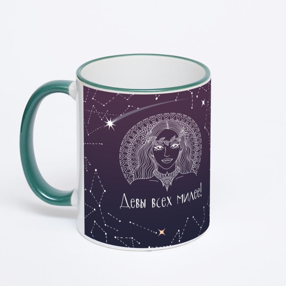 Кружка с зеленой ручкой и ободком