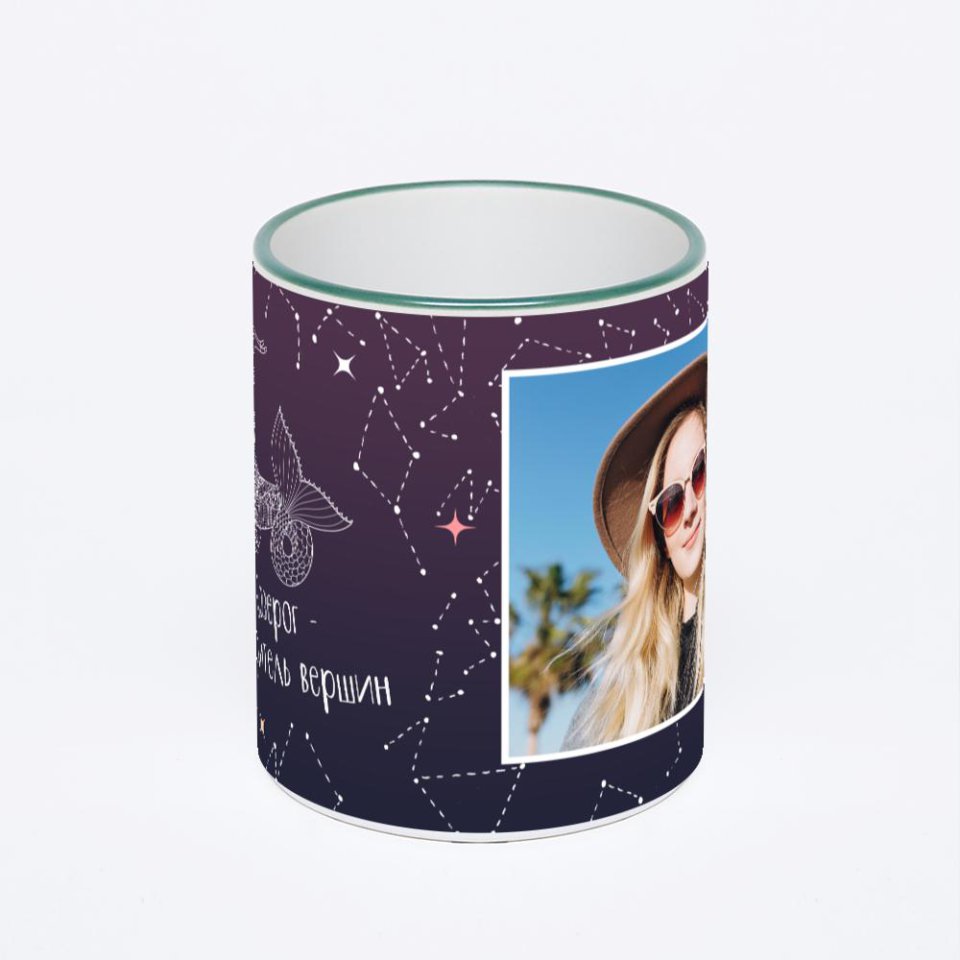 Кружка с зеленой ручкой и ободком