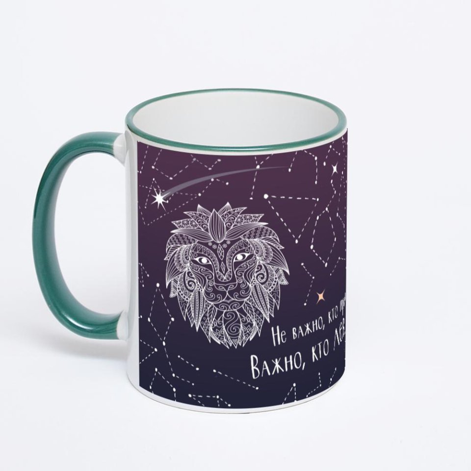 Кружка с зеленой ручкой и ободком