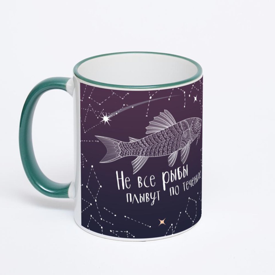 Кружка с зеленой ручкой и ободком