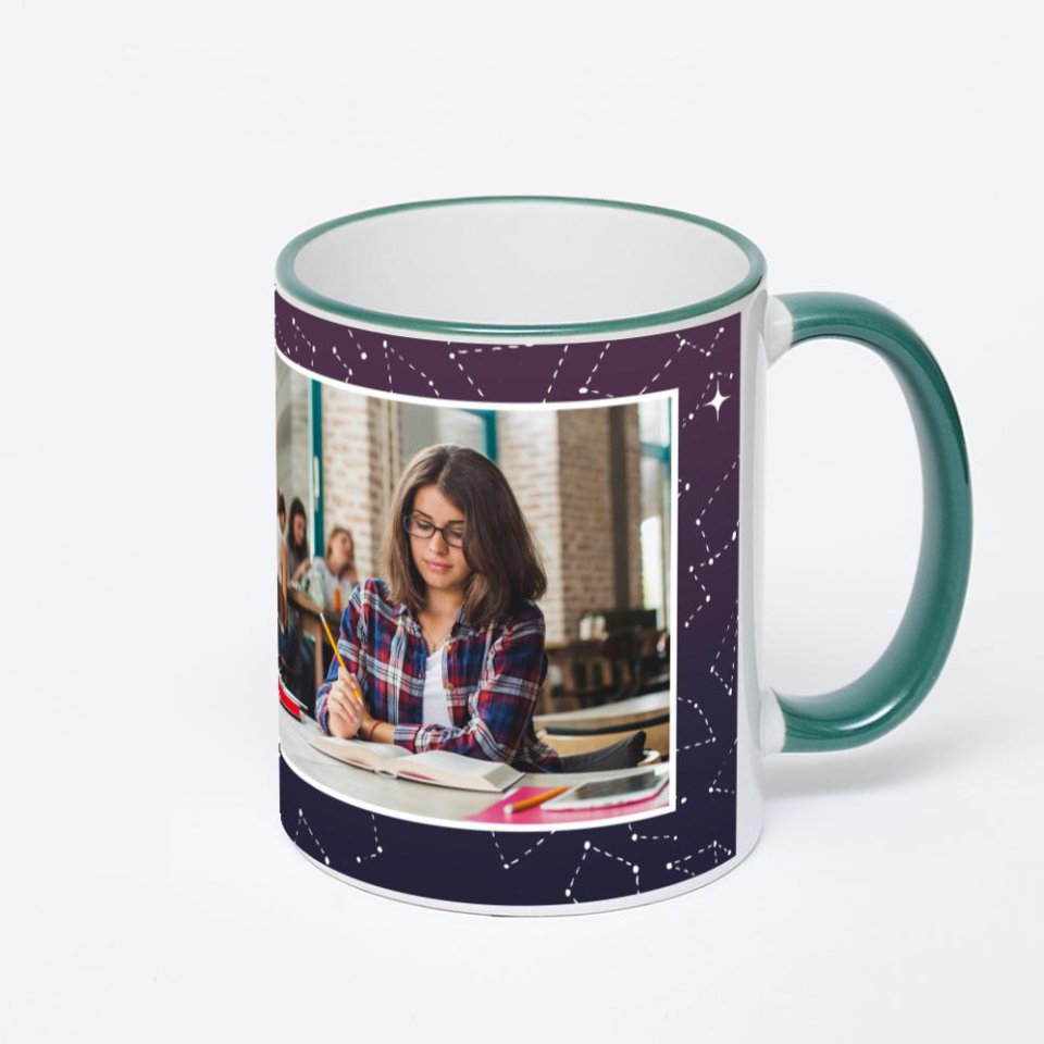 Кружка с зеленой ручкой и ободком