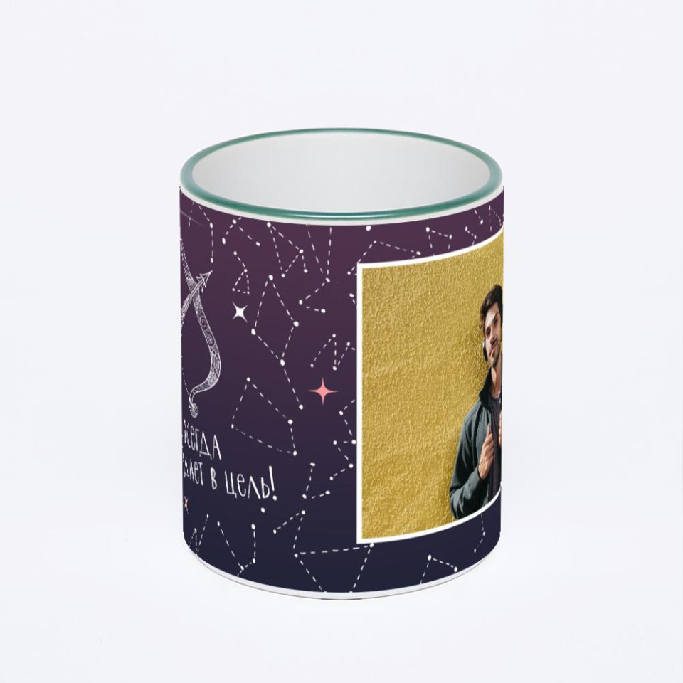 Кружка с зеленой ручкой и ободком