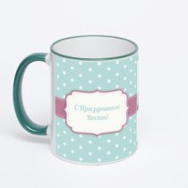 Кружка с зеленой ручкой и ободком