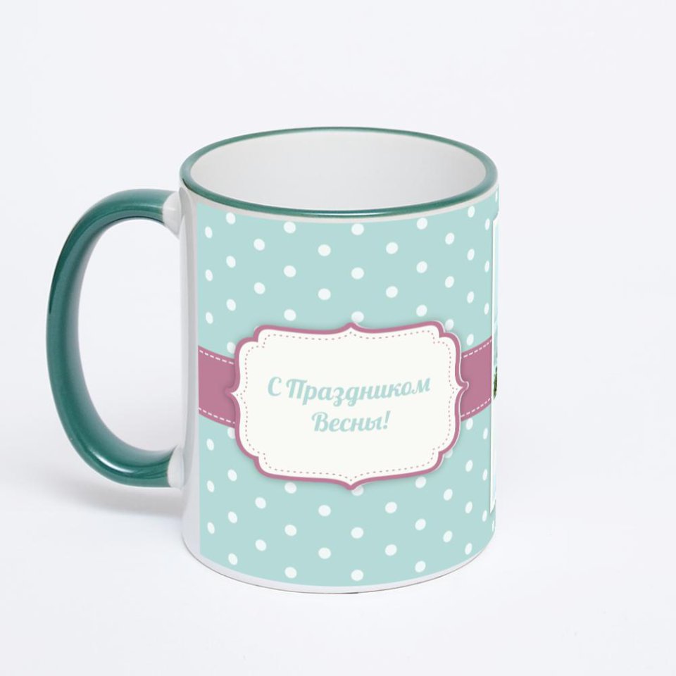 Кружка с зеленой ручкой и ободком