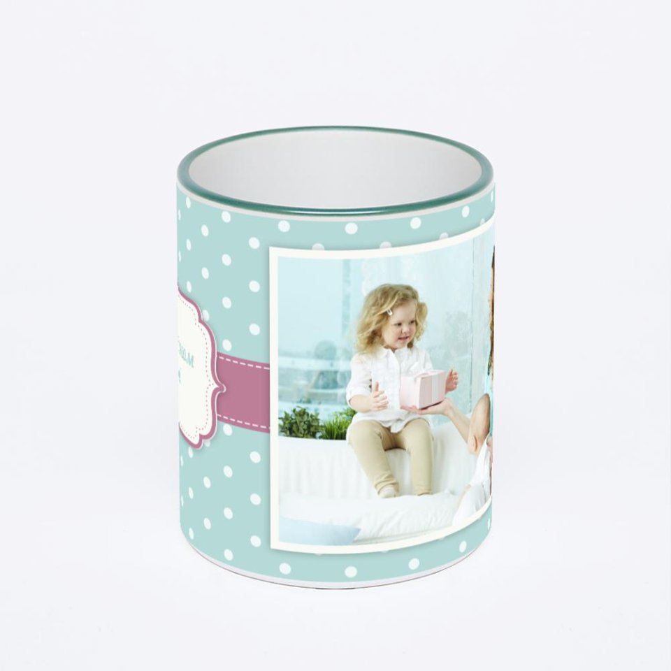 Кружка с зеленой ручкой и ободком