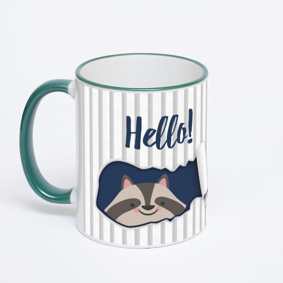 Кружка с зеленой ручкой и ободком