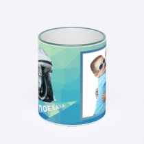 Кружка с зеленой ручкой и ободком