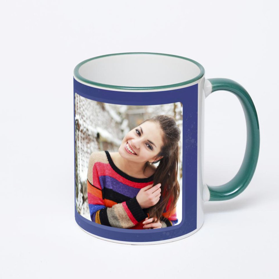 Кружка с зеленой ручкой и ободком