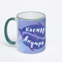 Кружка с зеленой ручкой и ободком