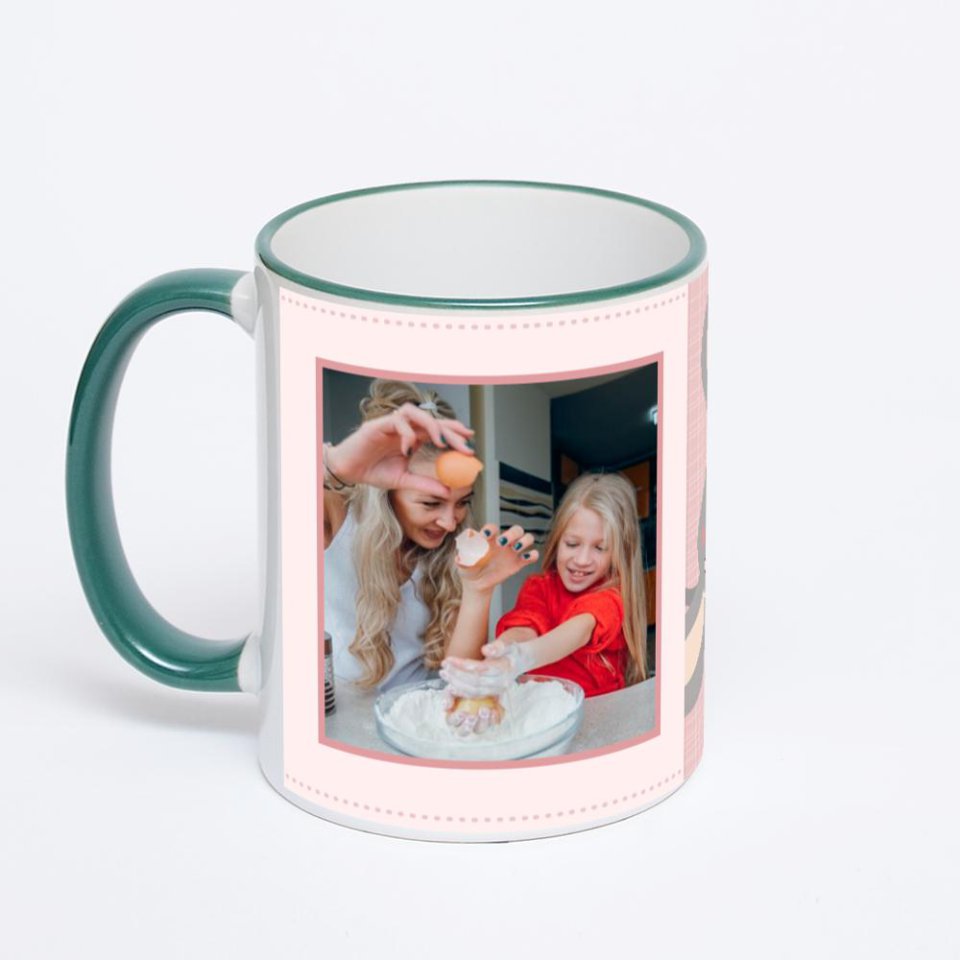 Кружка с зеленой ручкой и ободком