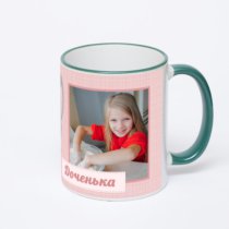 Кружка с зеленой ручкой и ободком