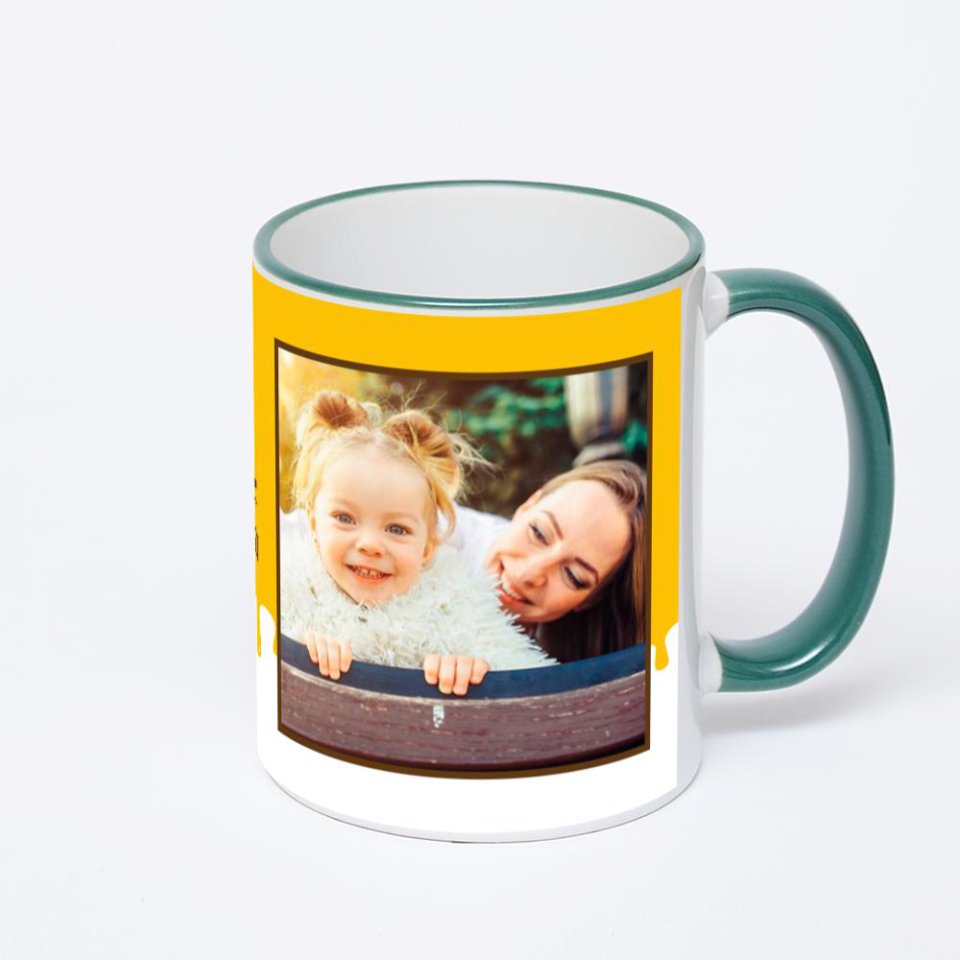 Кружка с зеленой ручкой и ободком