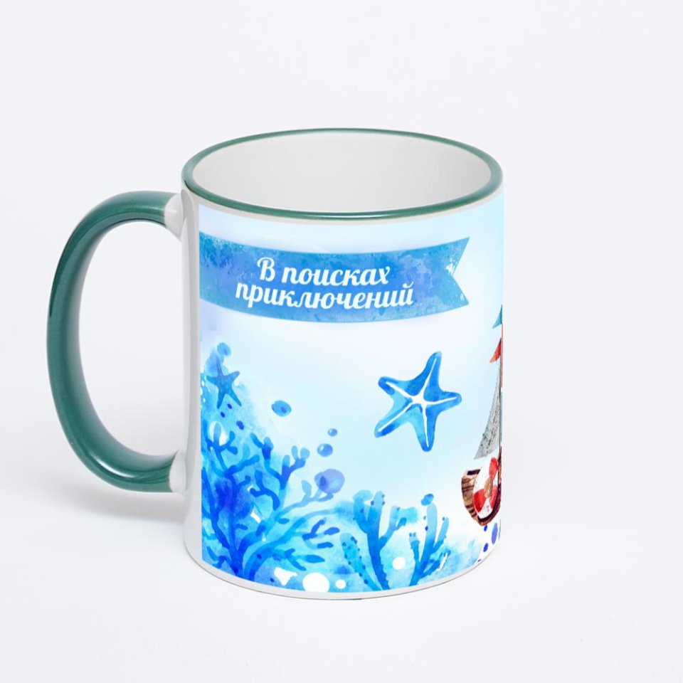 Кружка с зеленой ручкой и ободком