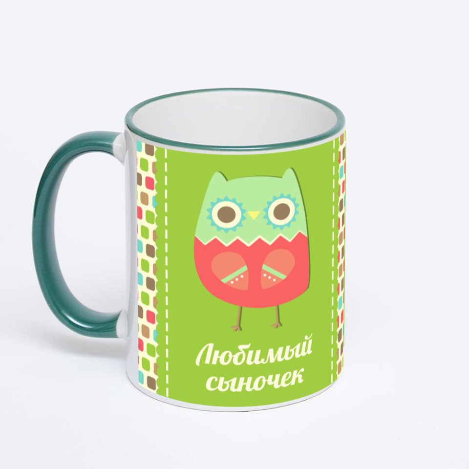 Кружка с зеленой ручкой и ободком