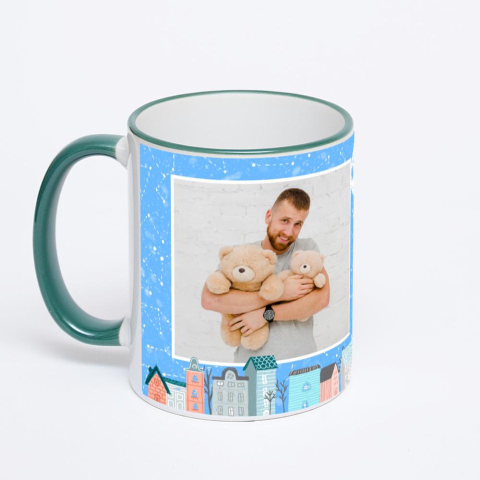 Кружка с зеленой ручкой и ободком