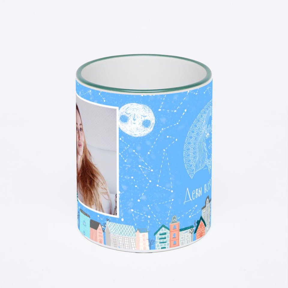 Кружка с зеленой ручкой и ободком