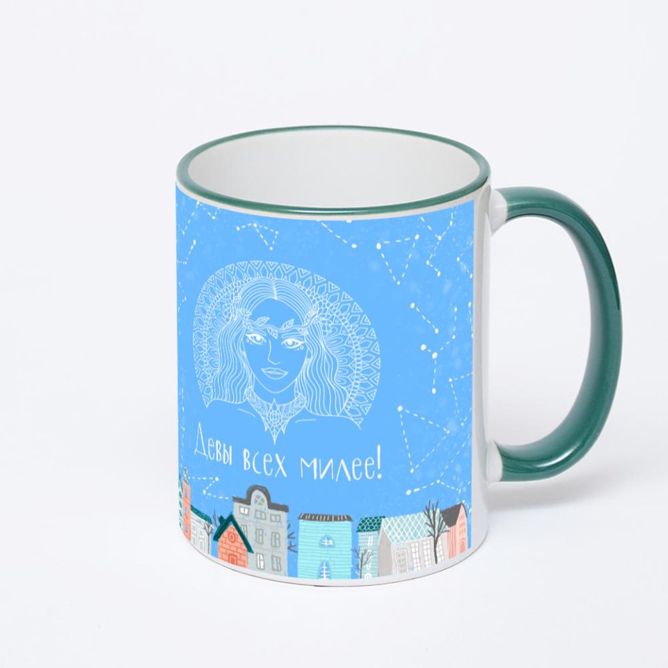 Кружка с зеленой ручкой и ободком