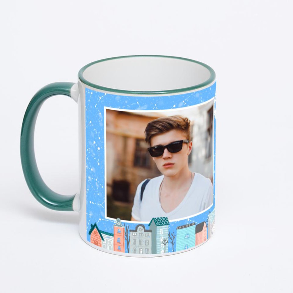 Кружка с зеленой ручкой и ободком