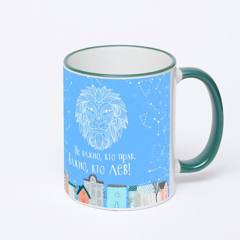 Кружка с зеленой ручкой и ободком