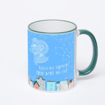 Кружка с зеленой ручкой и ободком