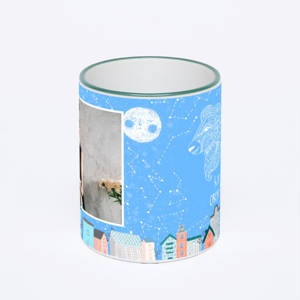 Кружка с зеленой ручкой и ободком