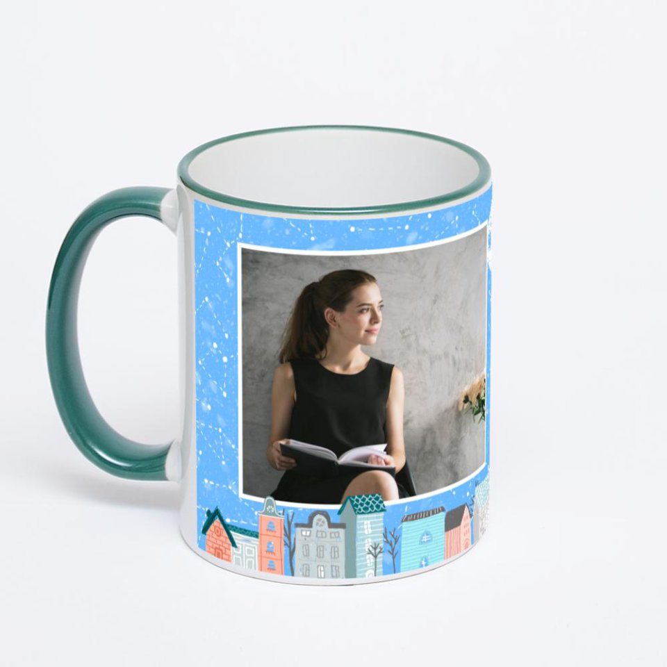 Кружка с зеленой ручкой и ободком