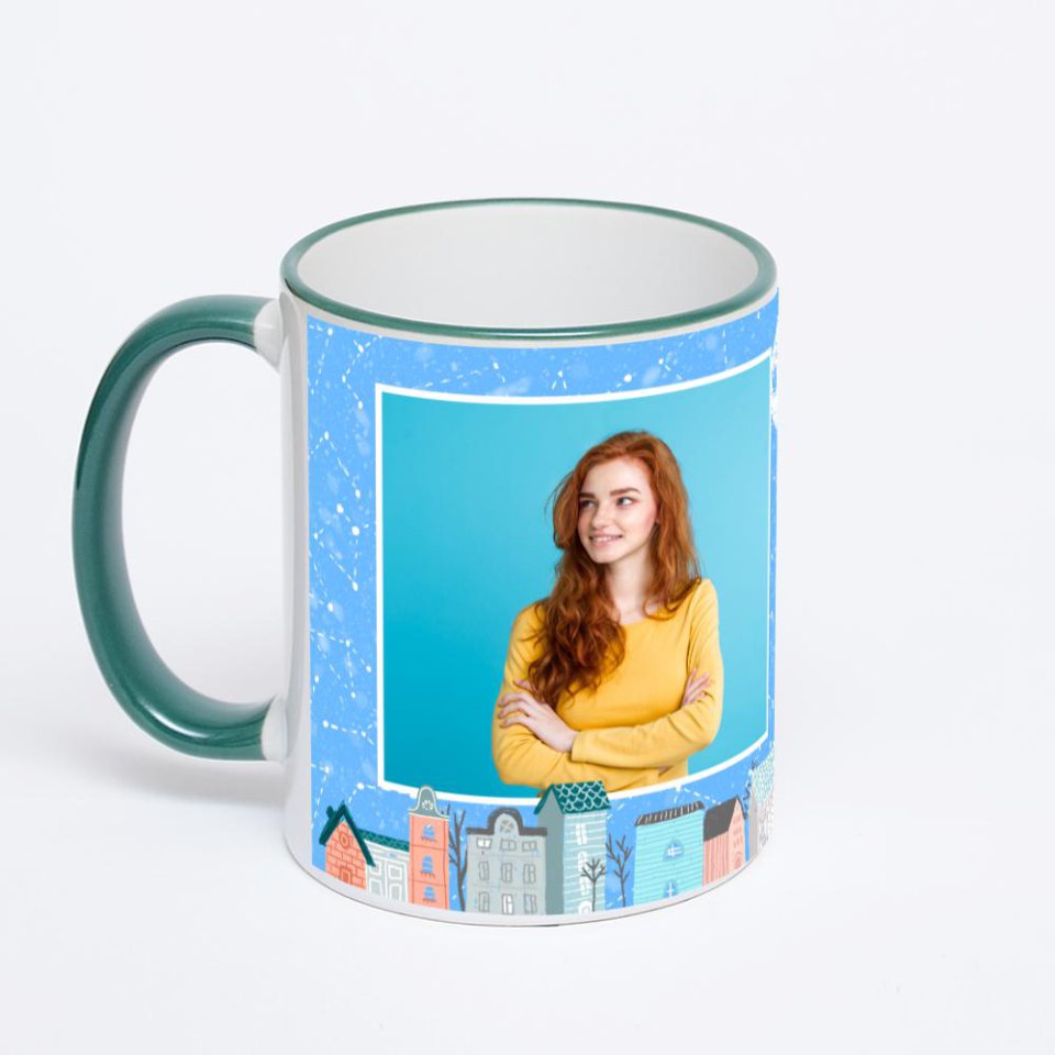 Кружка с зеленой ручкой и ободком