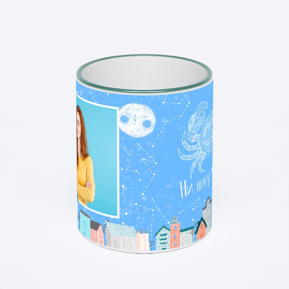 Кружка с зеленой ручкой и ободком