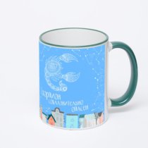 Кружка с зеленой ручкой и ободком