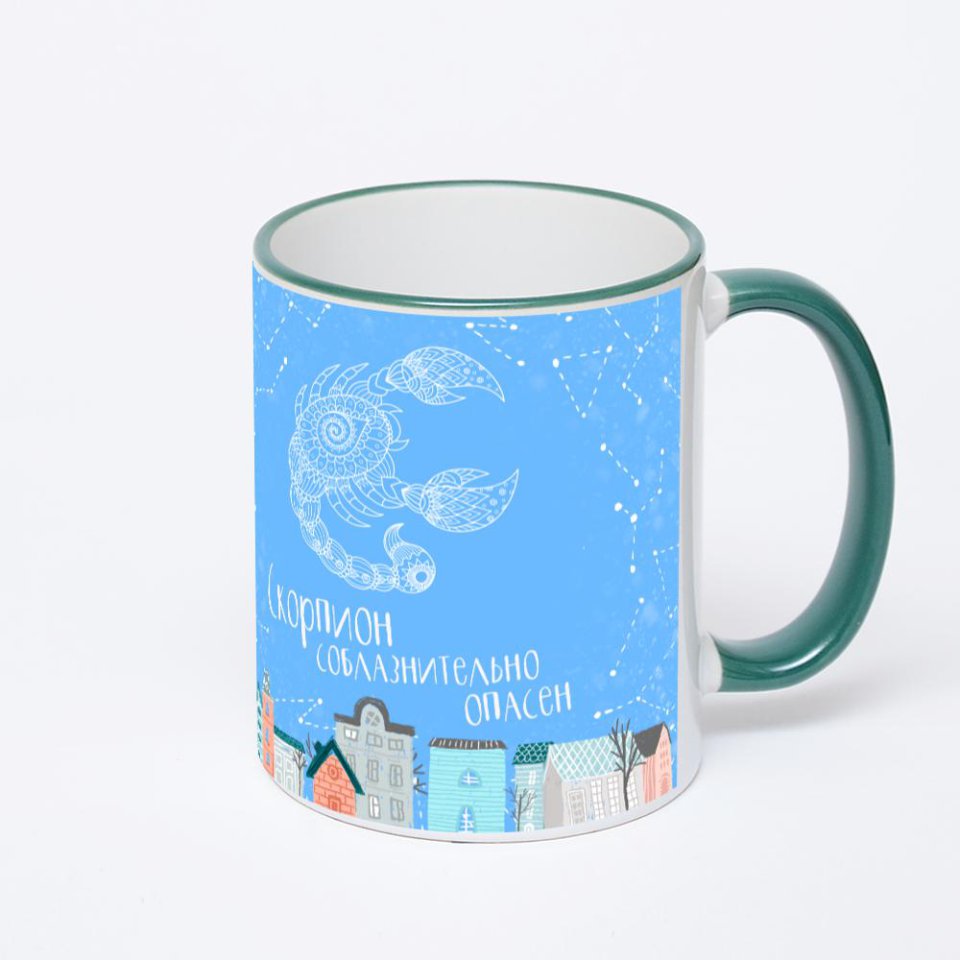 Кружка с зеленой ручкой и ободком