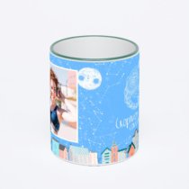 Кружка с зеленой ручкой и ободком