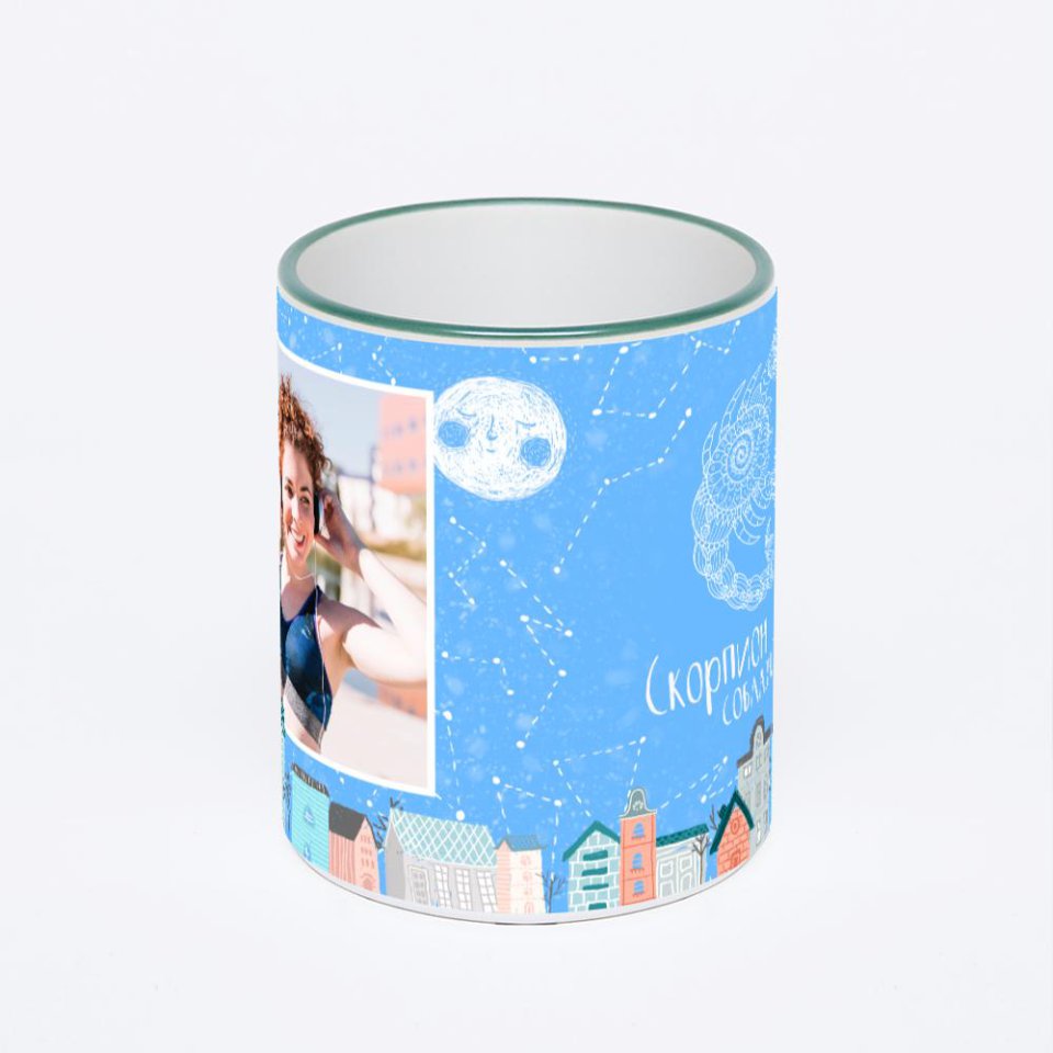 Кружка с зеленой ручкой и ободком