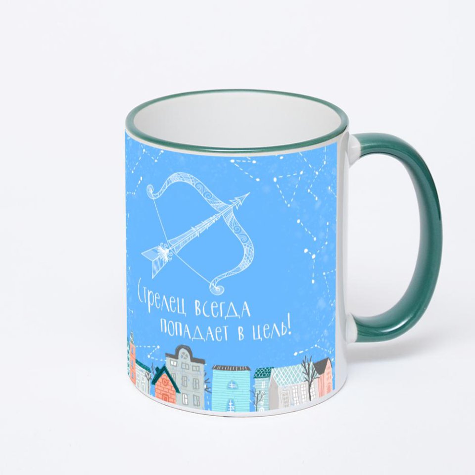 Кружка с зеленой ручкой и ободком