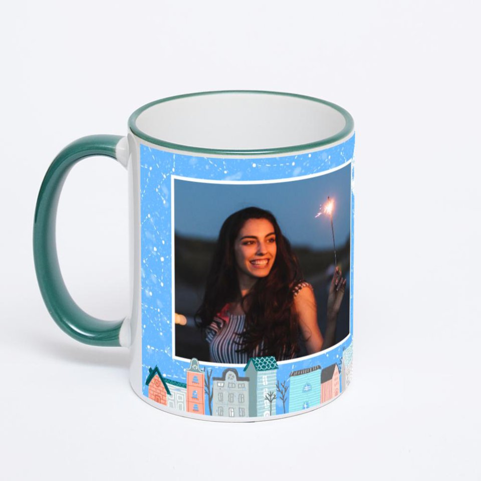 Кружка с зеленой ручкой и ободком