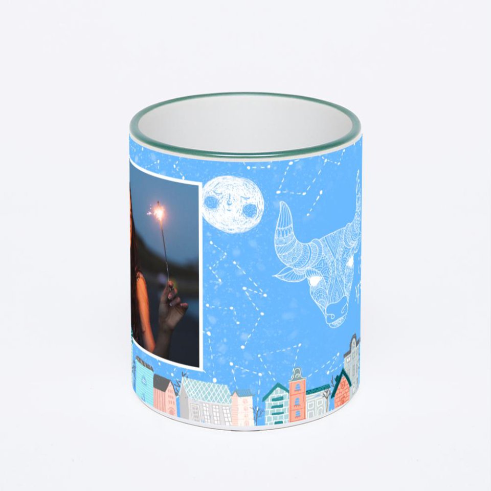 Кружка с зеленой ручкой и ободком