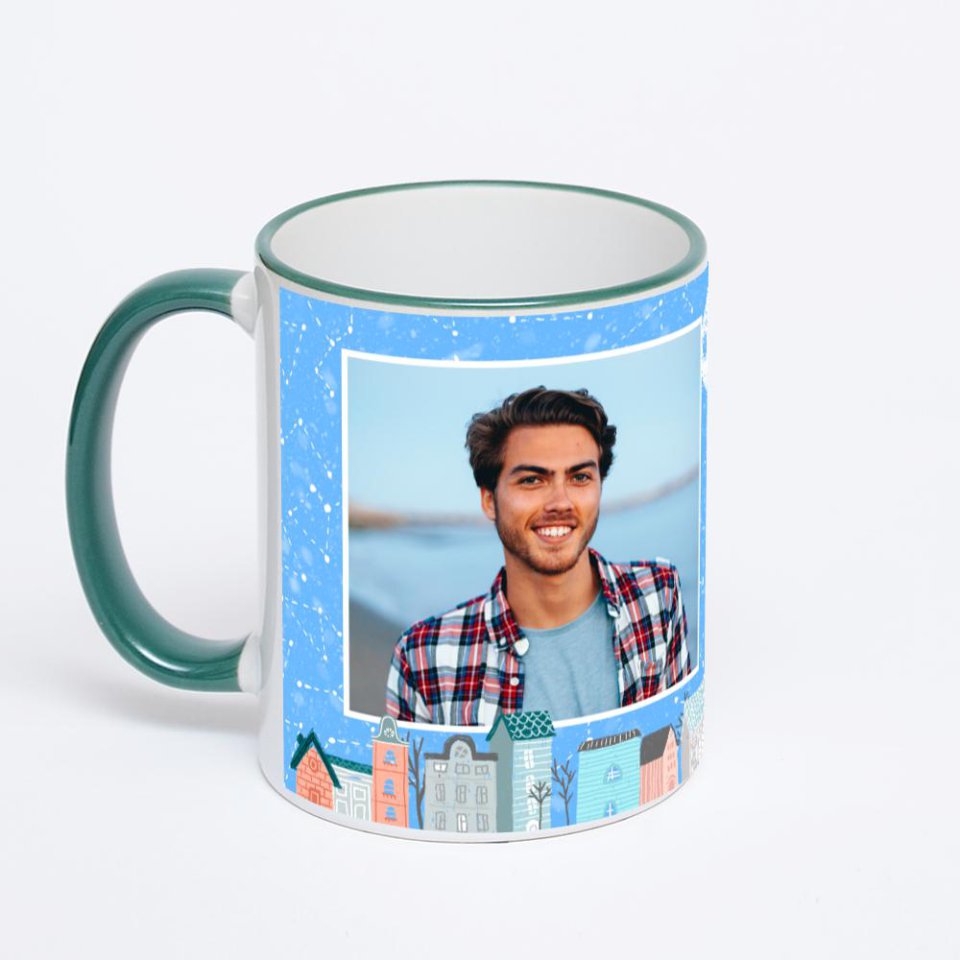 Кружка с зеленой ручкой и ободком