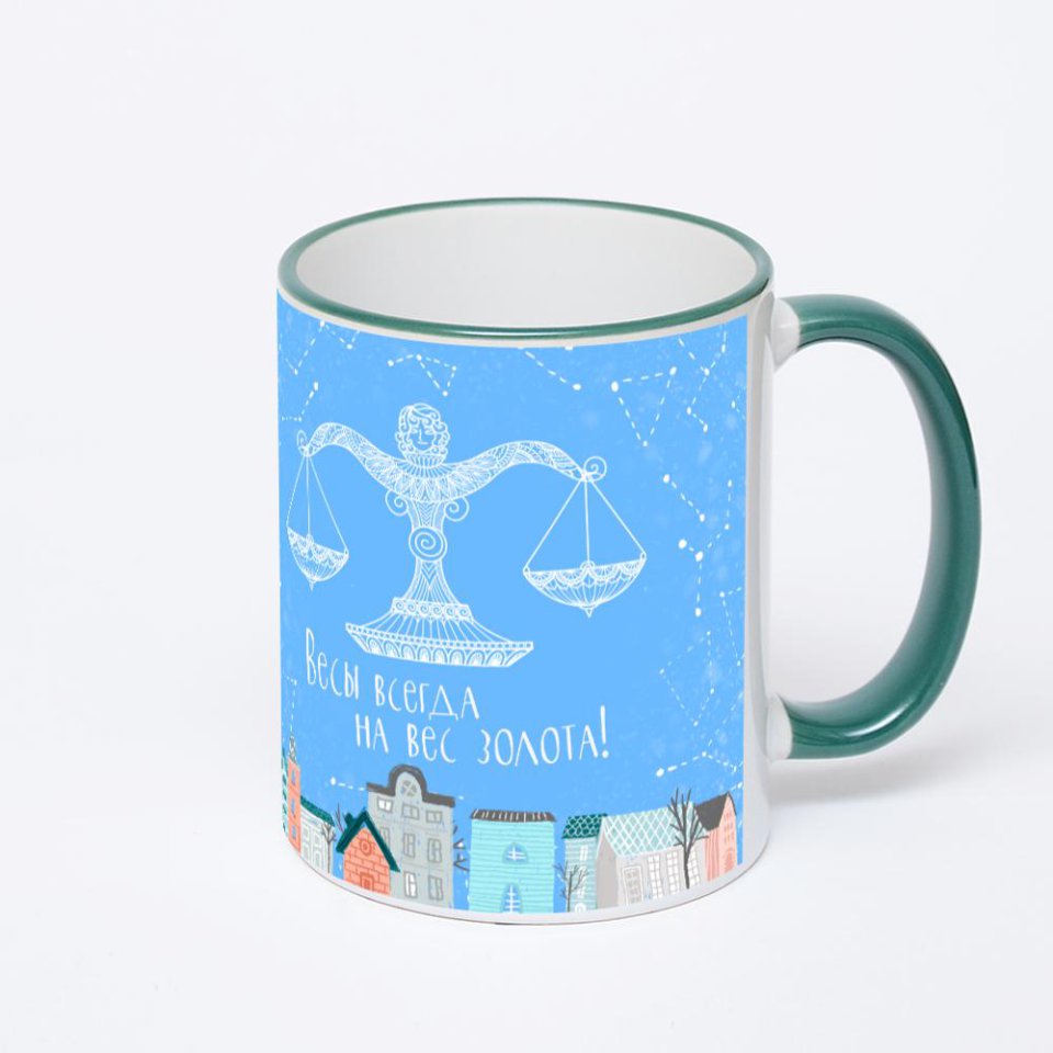 Кружка с зеленой ручкой и ободком